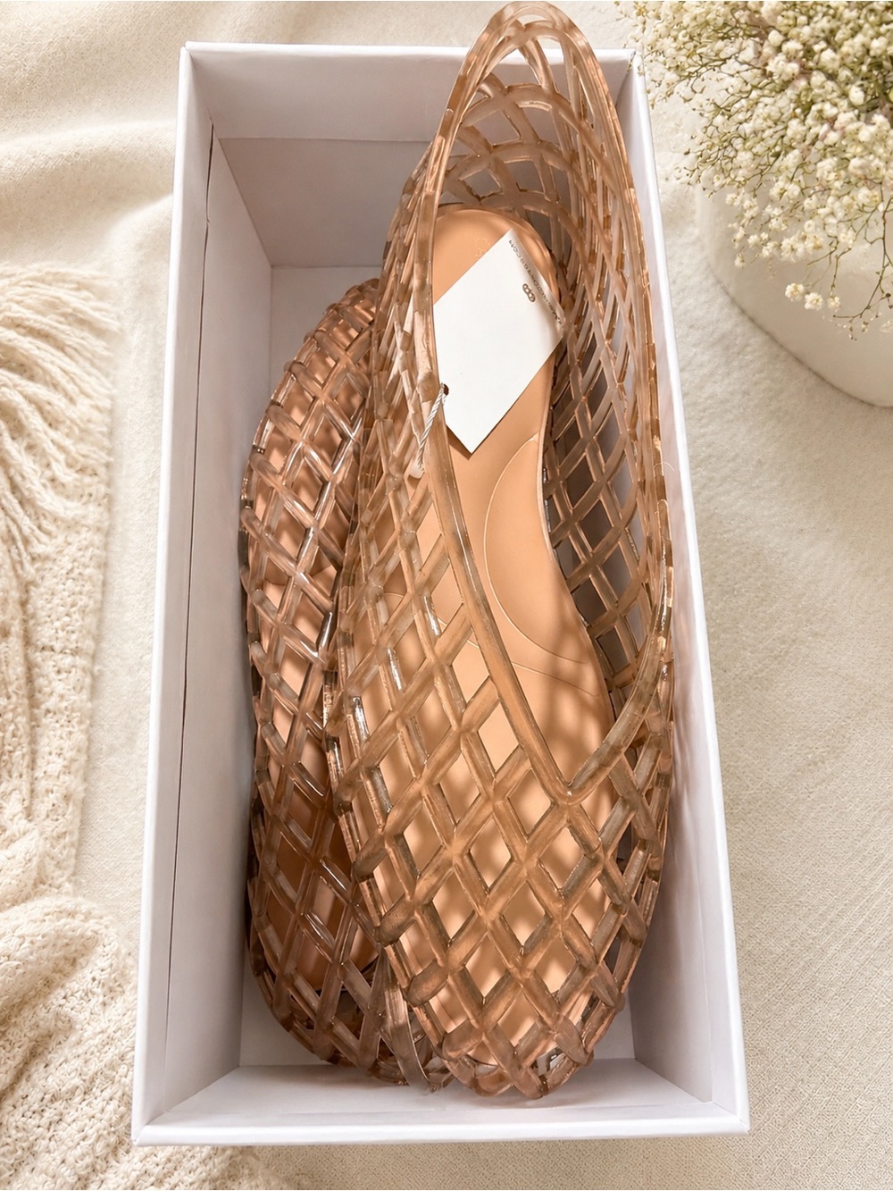 Carolina Contas Blush Glass Slipper Jelly Sandals Flats S-9 Cushioned Insole